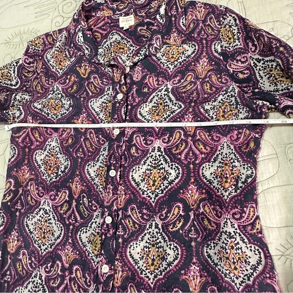 J Crew Perfect Shirt Cotton Silk Blend Button Down Size M Paisley Navy Purple - Picture 2 of 7